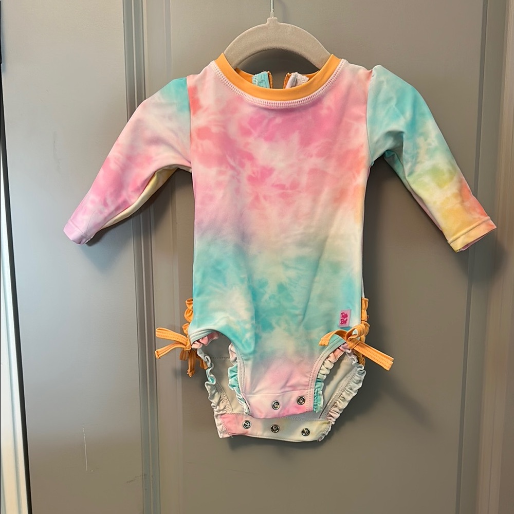 NWOT Ruffle Butts rainbow tie eye long sleeve  One Piece